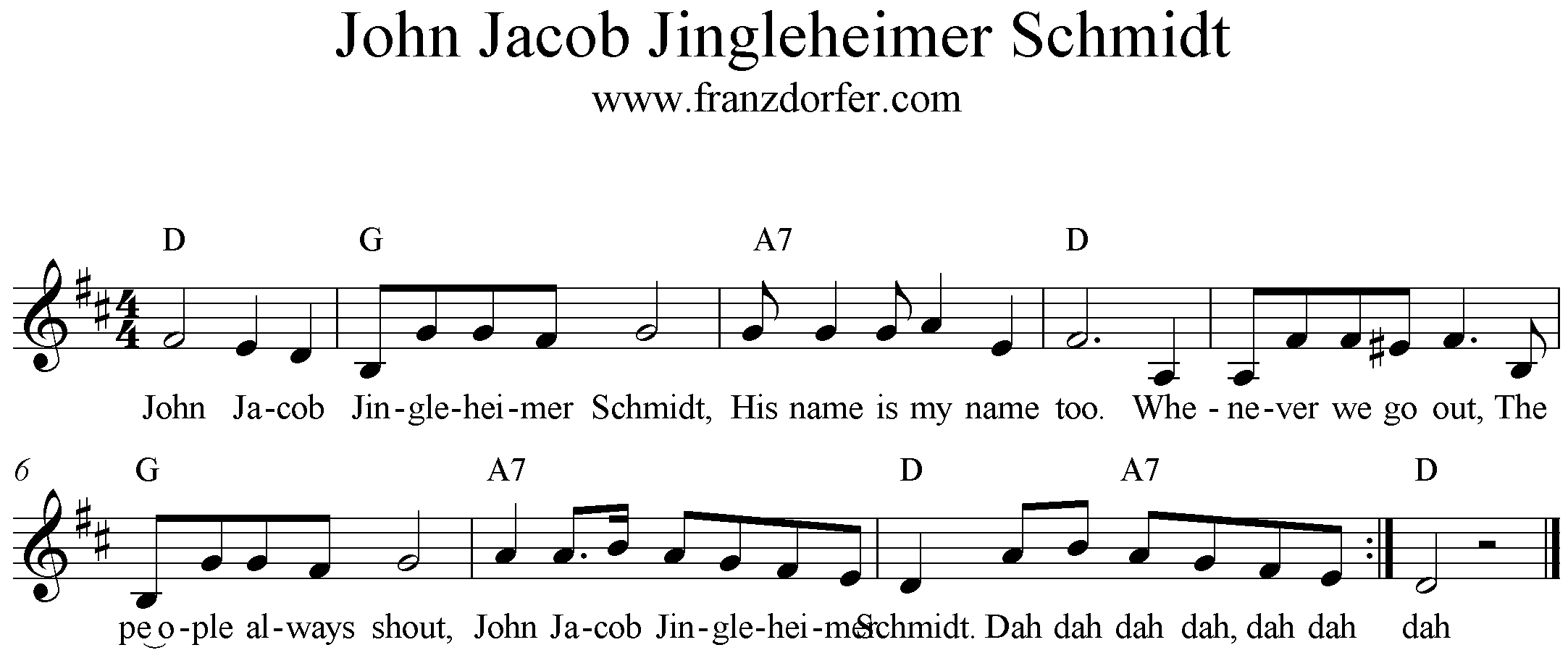 Freesheet music John Jacob Jingleheimer Schmidt